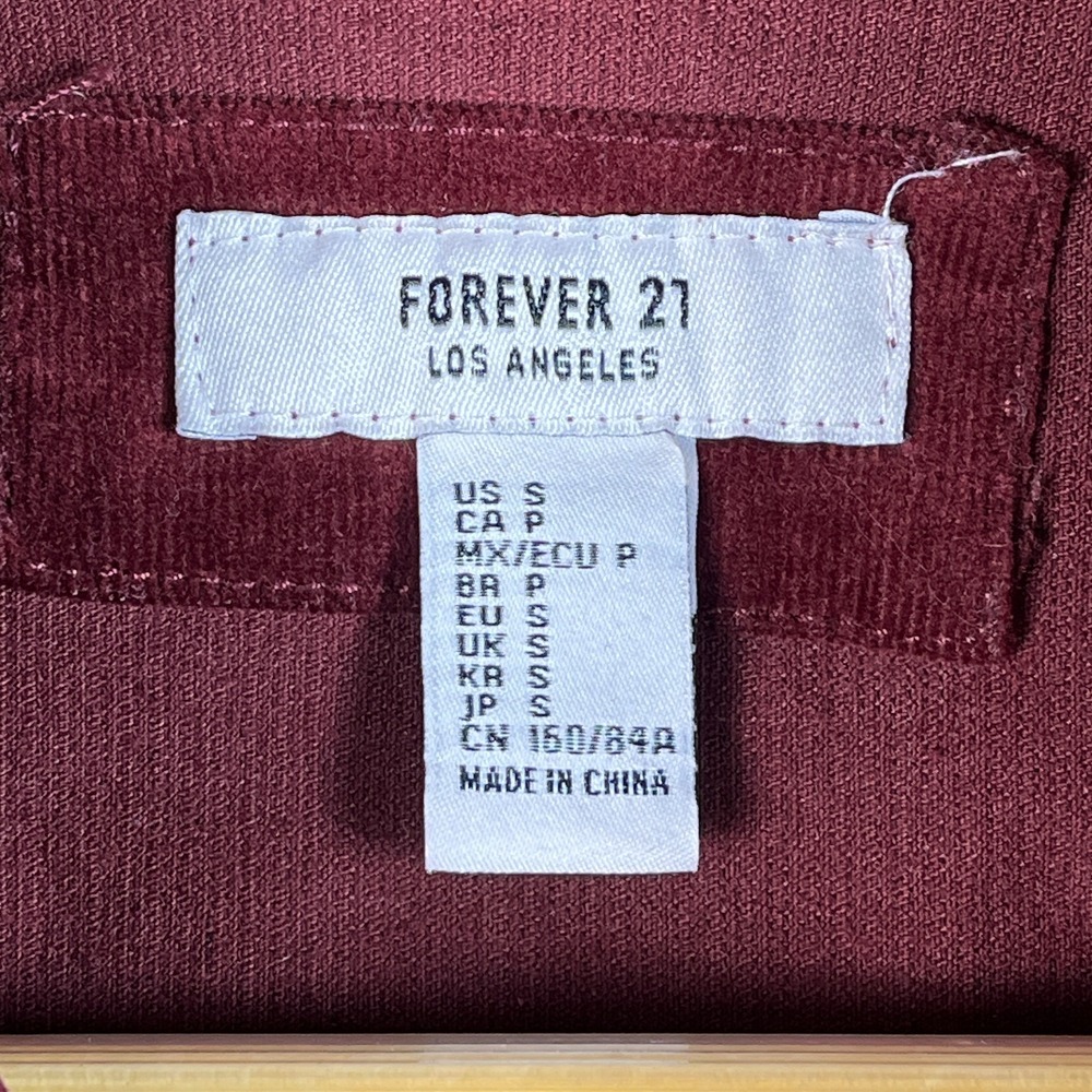 Forever 21 Shirt Dress Womens Small Burgundy Corduroy Long Sleeve Snap Front - Picture 13 of 16